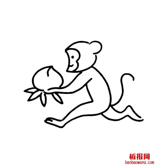 猴子抱着大桃子的画法