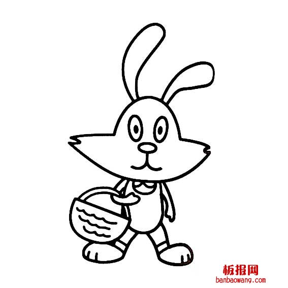 卡通小兔子跨篮子的动作简笔画8