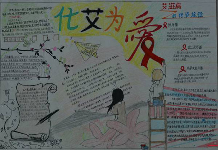 艾滋病手抄报设计图片，化艾为爱