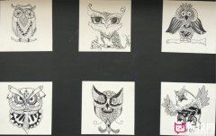 幼儿园装饰画，猫头鹰系列黑白装饰画图片
