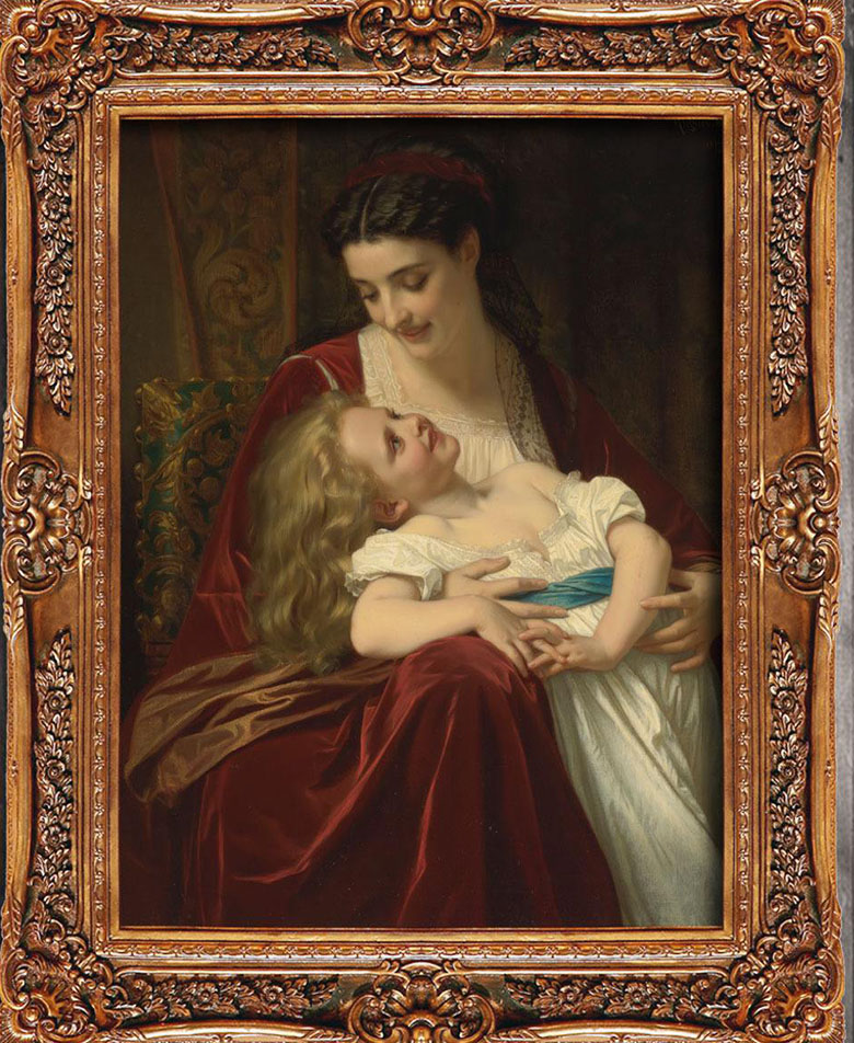 古典主义人物油画，母女俩
