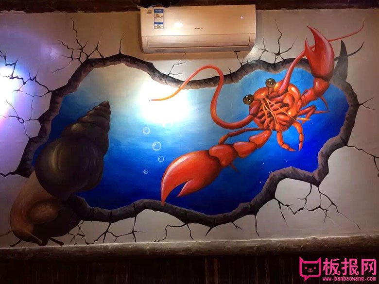 餐厅手绘壁画，海底世界