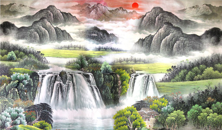 大型壁画，山水国画图片