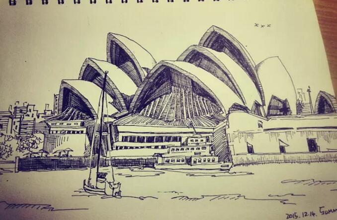 悉尼歌剧院建筑速写图片