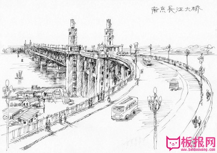 风景速写图片，南京长江大桥