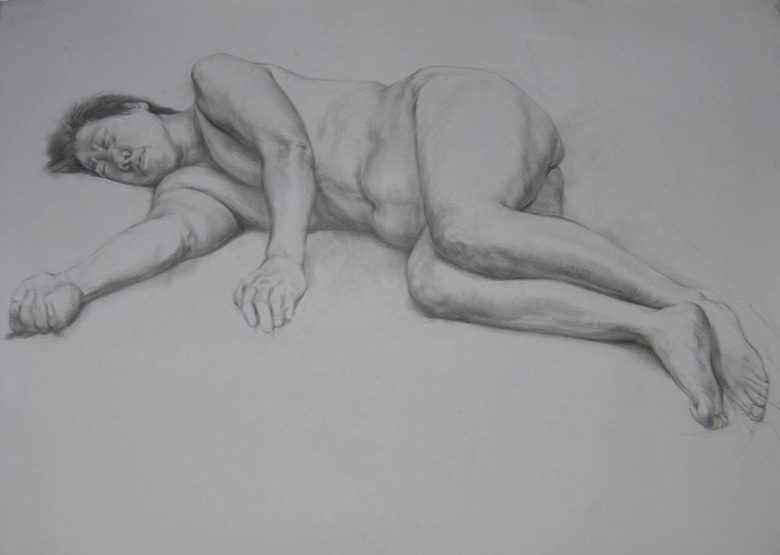 女人体写生素描，躺着的女人体素描图片