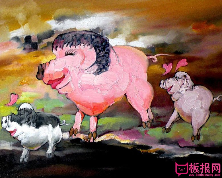 抽象油画图片，可爱的抽象油画小猪