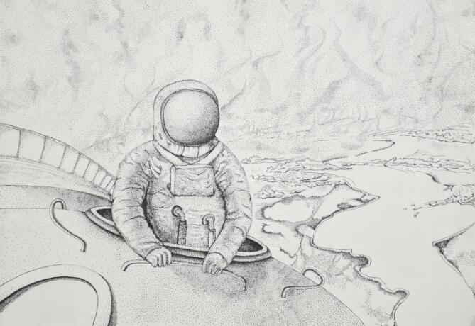 创意设计素描，太空旅客