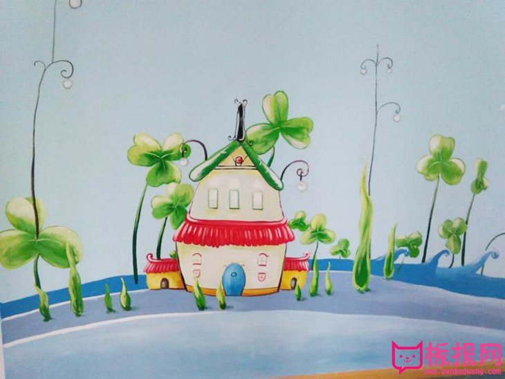 幼儿园墙面壁画，可爱的小房子