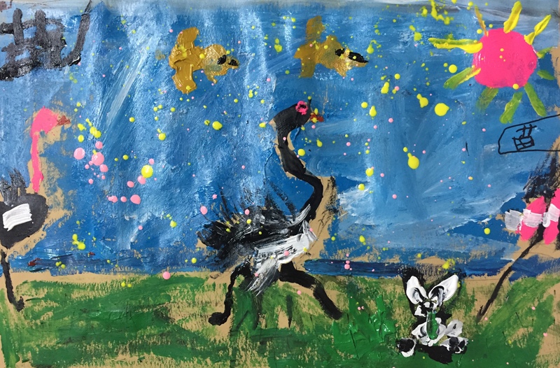 儿童创意水粉画作品图片，鸵鸟