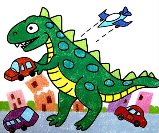 创意儿童科幻画图片，恐龙入侵