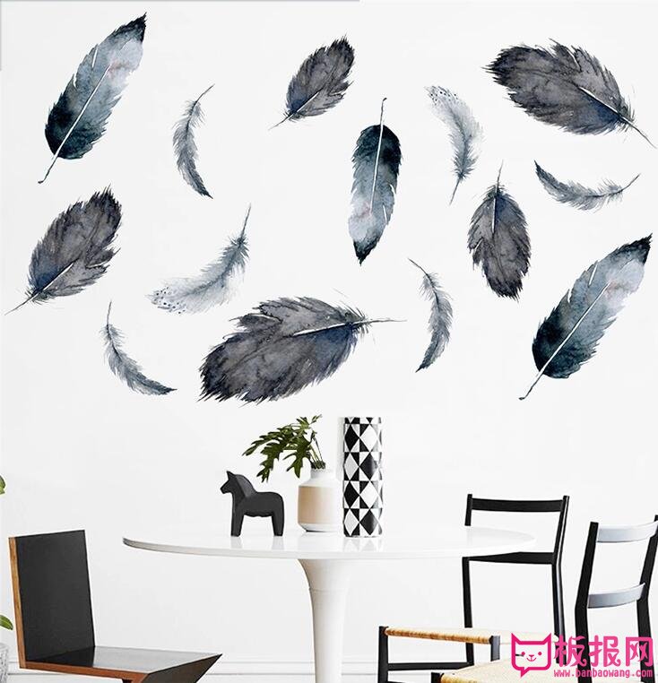客厅背景墙贴画，羽毛创意个性贴画