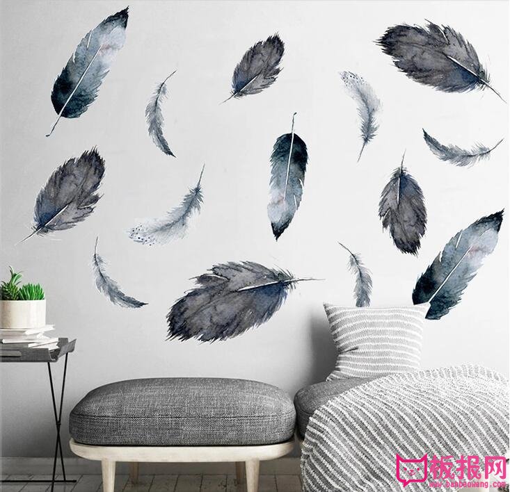 客厅背景墙贴画，羽毛创意个性贴画