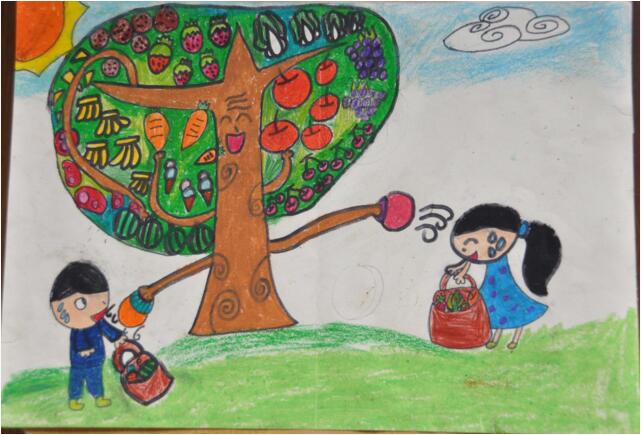 儿童科幻画作品图片，水果树