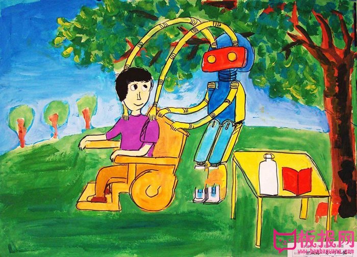 儿童科幻画大全一等奖图片，照顾老人机器人