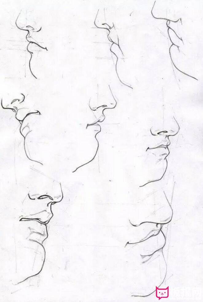 人体结构素描参考图，嘴巴素描