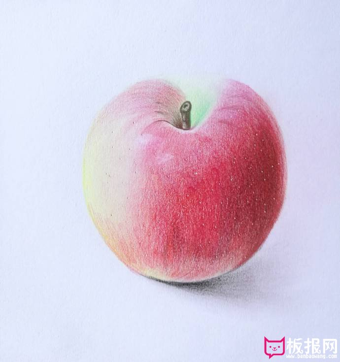 简单的苹果彩铅画教程，一个大红苹果