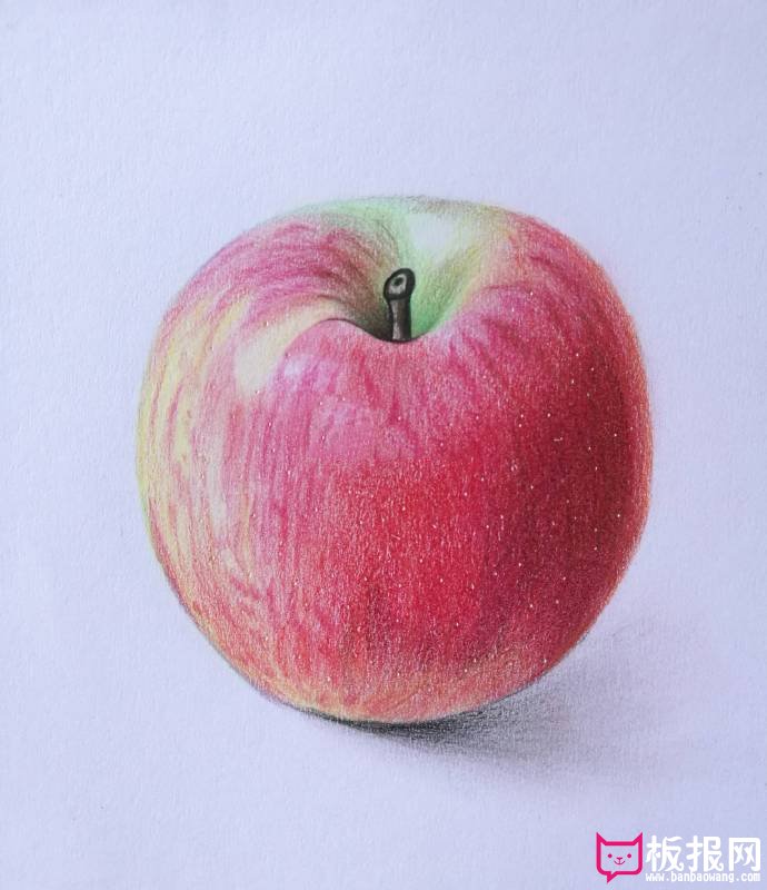 简单的苹果彩铅画教程，一个大红苹果