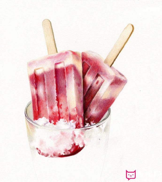 彩铅画入门教程步骤图，美味的红莓棒冰