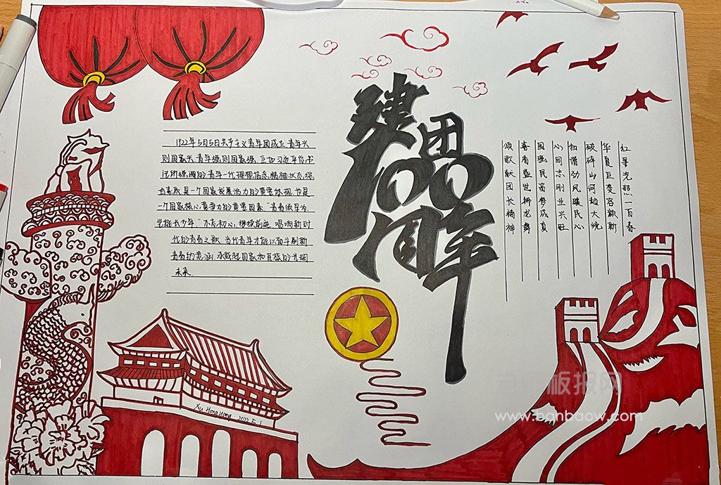建团100周年手抄报图片-中国社会主义青年团成立100周年