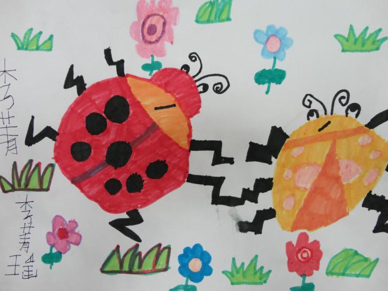 儿童水彩画图片——两只七星瓢虫