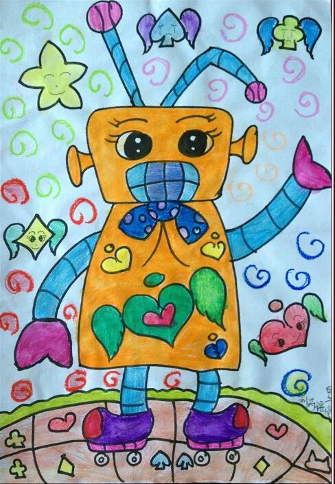 儿童水彩画3354动漫超级机器人