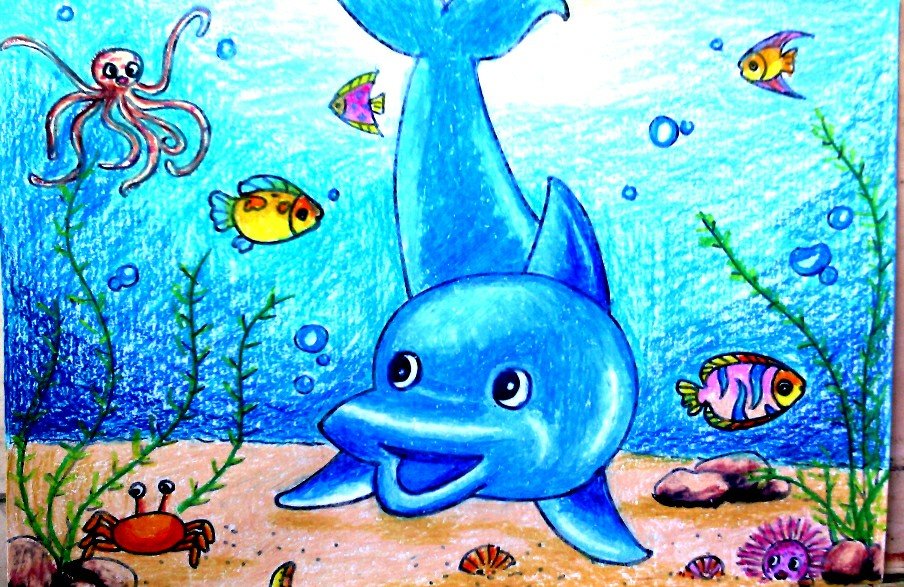 儿童海底世界水彩画