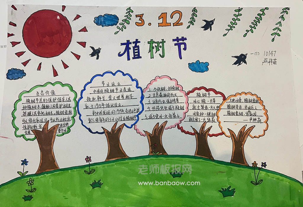标题《3·12植树节》小学生手抄报绘画图片