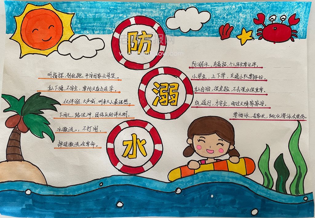 含内容文字的儿童防溺水绘画高清图片-赶紧给孩子收藏吧！